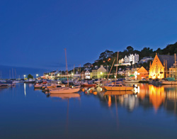 view of jersey harbour by night