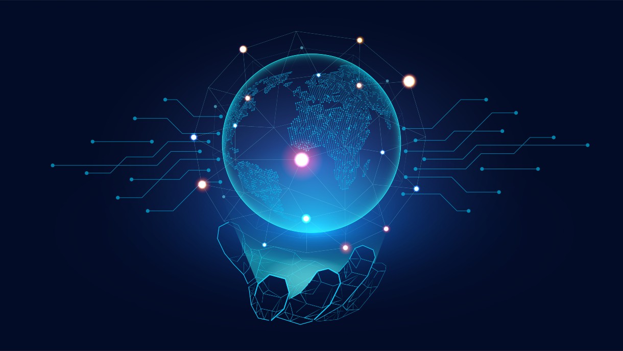 Digital hand holding a globe