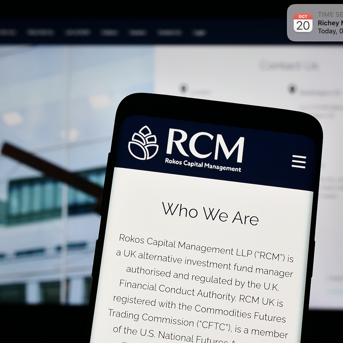 Rokos Capital Management logo on phone screen